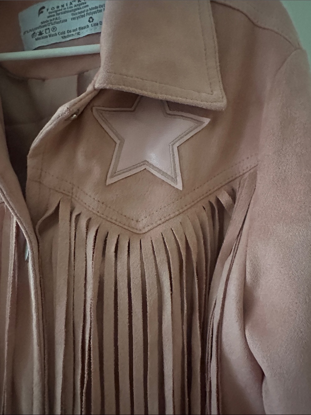 Women's Pink Fringe Leather Jacket with Star Accents - Picture 4 of 6
